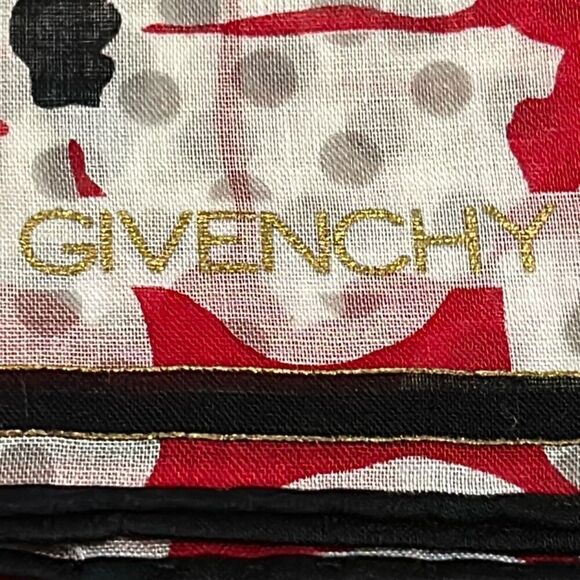 Givenchy 18x18 Cotton Square Scarf Red Floral Whimsical Preppy Twee Polka Dot - Picture 3 of 7